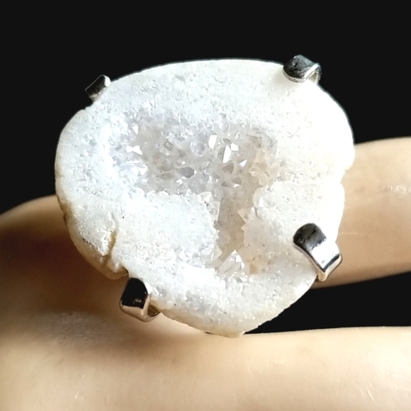 Natural Druzy Agate Crystal Stone Adjustable Statement Ring - Picture 9 of 16